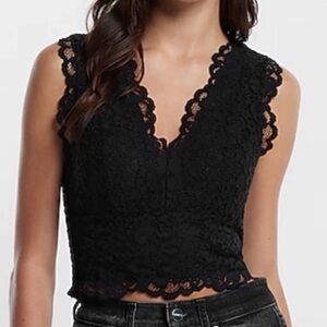 Black Lace V-Neck Top - NEW WITH TAGS, XS